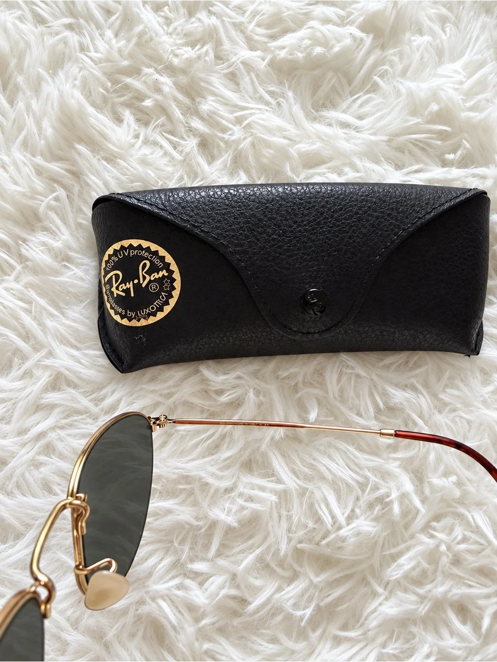 Ray-Ban Women's Gold Frame Sunglasses with Blue Mirrored Lenses